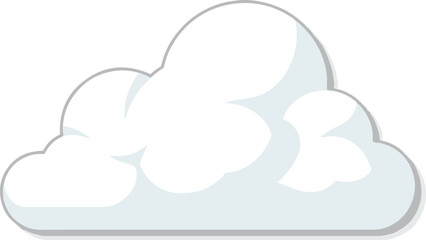 A soft and fluffy vector illustration of a white cloud with a subtle blue tint and a grey drop shadow, conveying a light and airy appearance.
