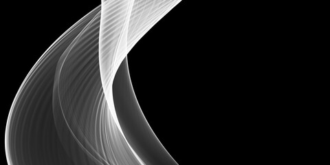 Abstract light gray and white smooth curved lines on black background