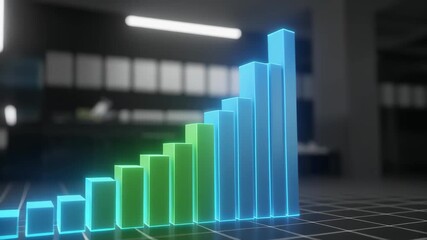 Glowing bar graph rising showing financial growth and success in a modern digital environment chart business - Powered by Adobe