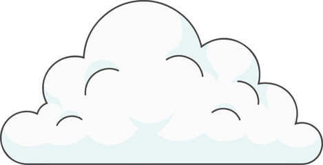 A soft and fluffy vector illustration of a white cloud with a subtle blue tint and a grey drop shadow, conveying a light and airy appearance.