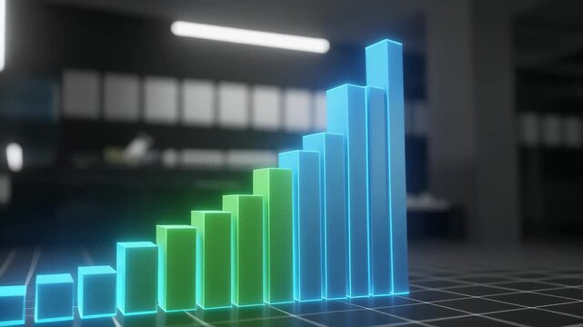 Glowing bar graph rising showing financial growth and success in a modern digital environment chart business