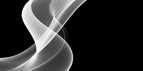 Abstract light gray and white smooth curved lines on black background