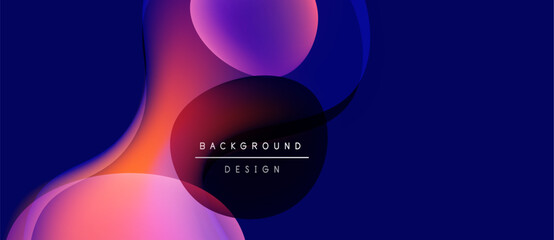 Abstract fluid shapes blend, creating vibrant gradients. Dark blue background emphasizes colorful curves, text reads background design. Modern, dynamic composition.