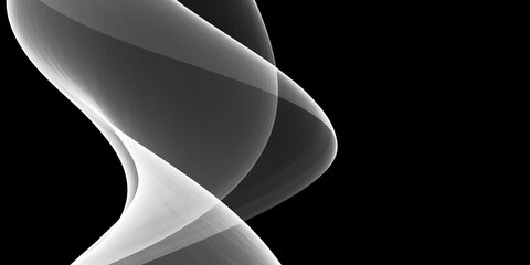 Abstract light gray and white smooth curved lines on black background