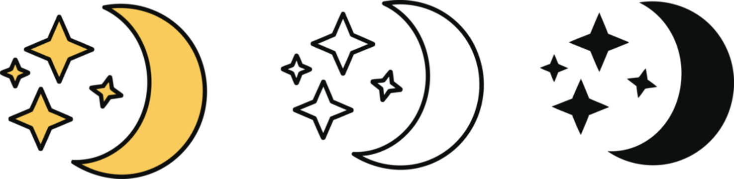 Moon and stars vector night sky illustration set graphic