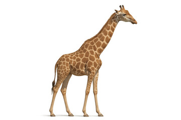 Obraz premium Giraffe standing in profile, long neck and spotted coat, a wild african mammal with transparent background