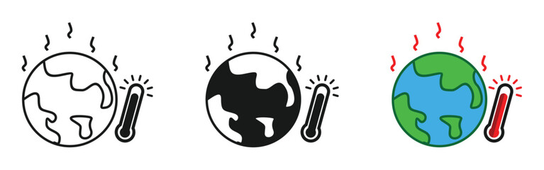 global warming icon, earth and thermometer.