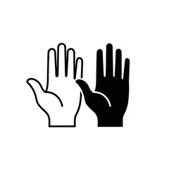 Obraz premium Open Hand Silhouette Icon Set – Black and White Raised Palm Vector Illustration