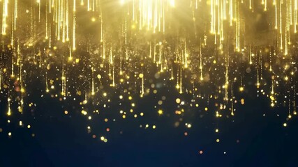 Dramatic Gold Vertical Light Rain and Bokeh on a Dark Blue Background - Powered by Adobe
