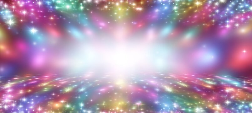 Shiny bokeh light rays burst disco party theme background. Copy space for text and advert. Generative AI technology.	
