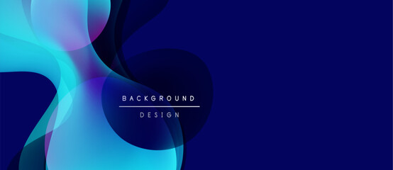 Abstract fluid shapes, blue hues dominate. Modern design with gradient effects, text reads background design. Minimalist aesthetic, dynamic composition.
