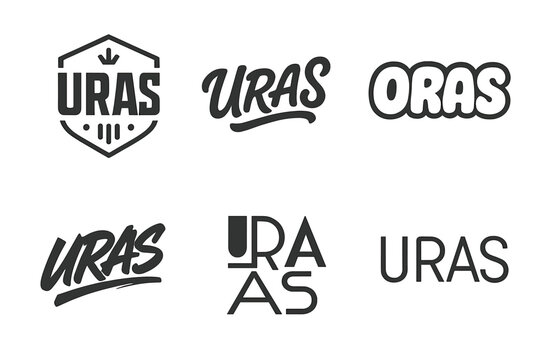 Uras Emblem Variations. Emblem of Uras. Set lettering. harmonious lettering variations of the same emblematic concept, each with different artistic