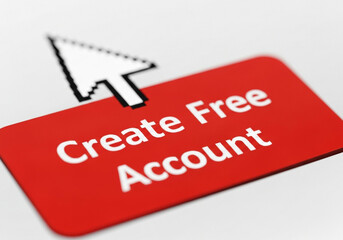 Create free account button with mouse cursor isolated on white background