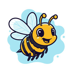 Fototapeta premium Cute Cartoon Bee Illustration – Happy Kawaii Honey Bee Character Vector Icon