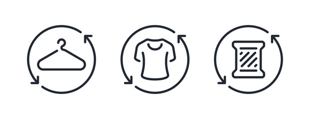 Fabric and clothes recycle editable stroke outline icons set isolated on white background flat vector illustration. Pixel perfect. 64 x 64.