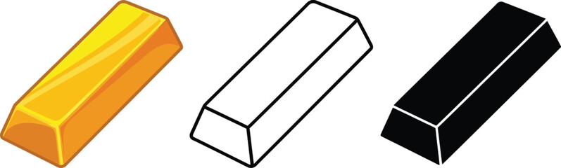 Gold bar vector illustration set isolated on white background