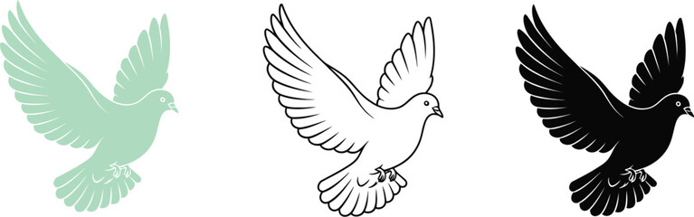Obraz premium Dove vector illustration set flying bird peace symbol design