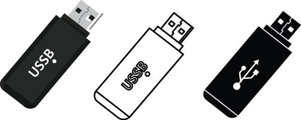 Usb drive vector set flash drive icon memory stick illustration