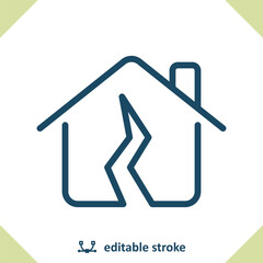 House Icon. Earthquake, Damage, Crack, Cracked, Home, Insurance