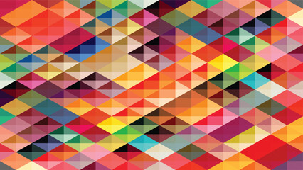Vibrant geometric mosaic of intersecting triangles and squares in a spectrum of colors