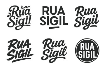 Harmonious Lettering Variations. Rua Sigil. Set lettering. harmonious lettering variations of the same emblematic concept, each with different artistic