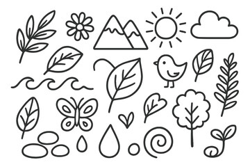 Nature-Inspired Design Icons. Graphic design trends nature inspired design example. Hand-drawn doodle illustration Graphic design trends nature inspired design