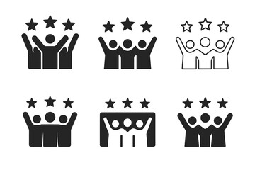 Five-Star Emblem Variations. audience reaction. Set Logo of audience reaction: Five-star rating cheer. Icon set. harmonious logo variations of the same