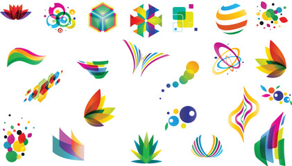 Vibrant collection of abstract colorful logos and design elements