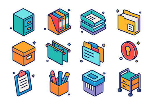 Colorful Office Icons. Signal processing and coding. Colorful isometric vector icons set of Signal processing and coding: convolutional coder, LDPC decoder,