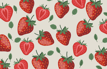 Strawberry Background with green leaves