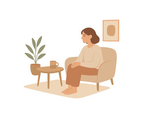 Fototapeta premium soft minimal interior with natural light open space calm thoughts no outline flat vector illustration style isolated on white background muted warm tones