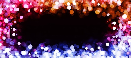 Colorful light sparkle frame on dark background. Copy space for text and advert. Generative AI technology.	
