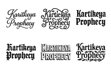 Fototapeta premium Harmonious Lettering Variations. Karitkeya Prophecy. Set lettering. harmonious lettering variations of the same emblematic concept, each with different