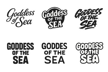 Obraz premium Diverse Sea Lettering. Goddess of the Sea. Set lettering. harmonious lettering variations of the same emblematic concept (Elegant script with flowing curves,