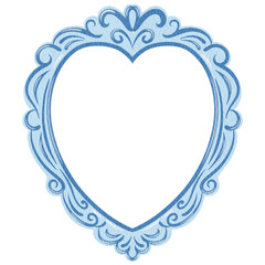 Elegant Decorative Heart Frame Vintage Ornate Blue Frame.  Blue Border Vintage Frame.