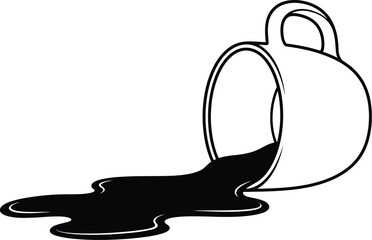 Fototapeta premium Outline drawing of a tipped over coffee cup with spilled dark liquid