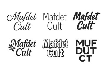 Fototapeta premium Mafdet Lettering Variations. Mafdet Cult. Set lettering. harmonious lettering variations of the same emblematic concept, each with different artistic