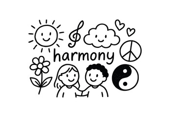 handdrawn cute doodle style harmony vector line illustration