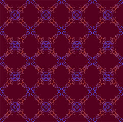 Seamless abstract pattern of red and blue colors on a purple background