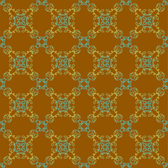 An original seamless abstract pattern in blue and yellow on a beige background