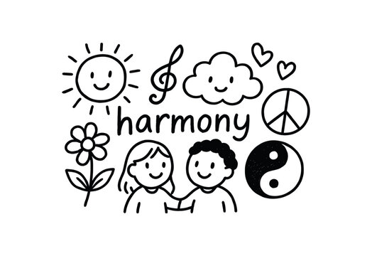 handdrawn cute doodle style harmony vector line illustration