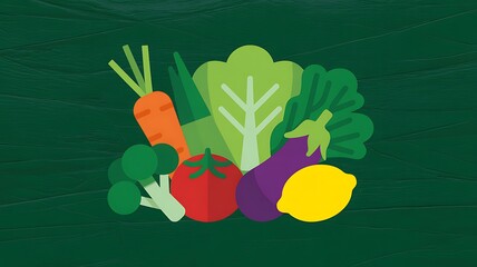Flat illustration of fresh vegetables on a textured green background healthy food