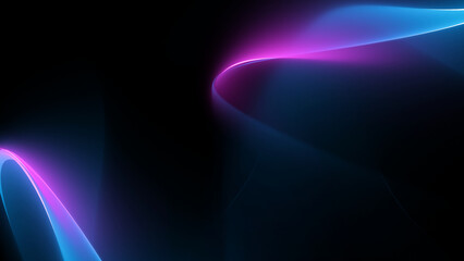 Abstract Neon Light Waves Futuristic Digital Art on Black Background
