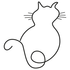 Cat curve icon. Sleek feline symbol. Golden outline detail. Vector pet emblem