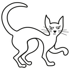 Angry cat illustration. Cartoon feline symbol. Black line animal. Vector outline drawing