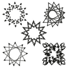 Black star shape. Floral radial pattern. Abstract mandala ornament. Vector decorative frame