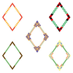 Geometric pattern frame. Colorful rhombus outline. Abstract border element. Vector tribal design