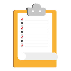 Clipboard icon. Yellow vector board. Paper note shape. White background figure