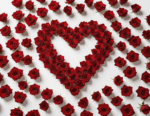 Captivating arrangement of vibrant red roses forming a heart shape, symbolizing love and affection, ideal for romantic g