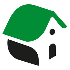 House symbol icon. Green roof vector. Black body shape. White background figure